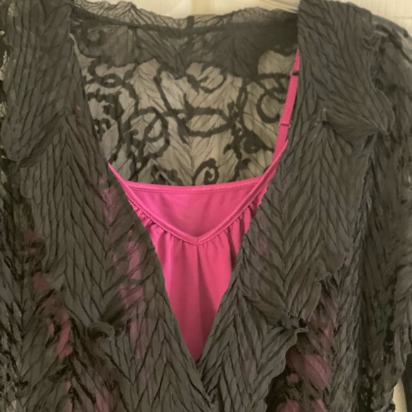 ❤️‍🩹SALE‼️75% OFF‼️ CACHE Sheer Open Front Overlapping Blouse Long Bell Sleeves - Picture 6 of 7